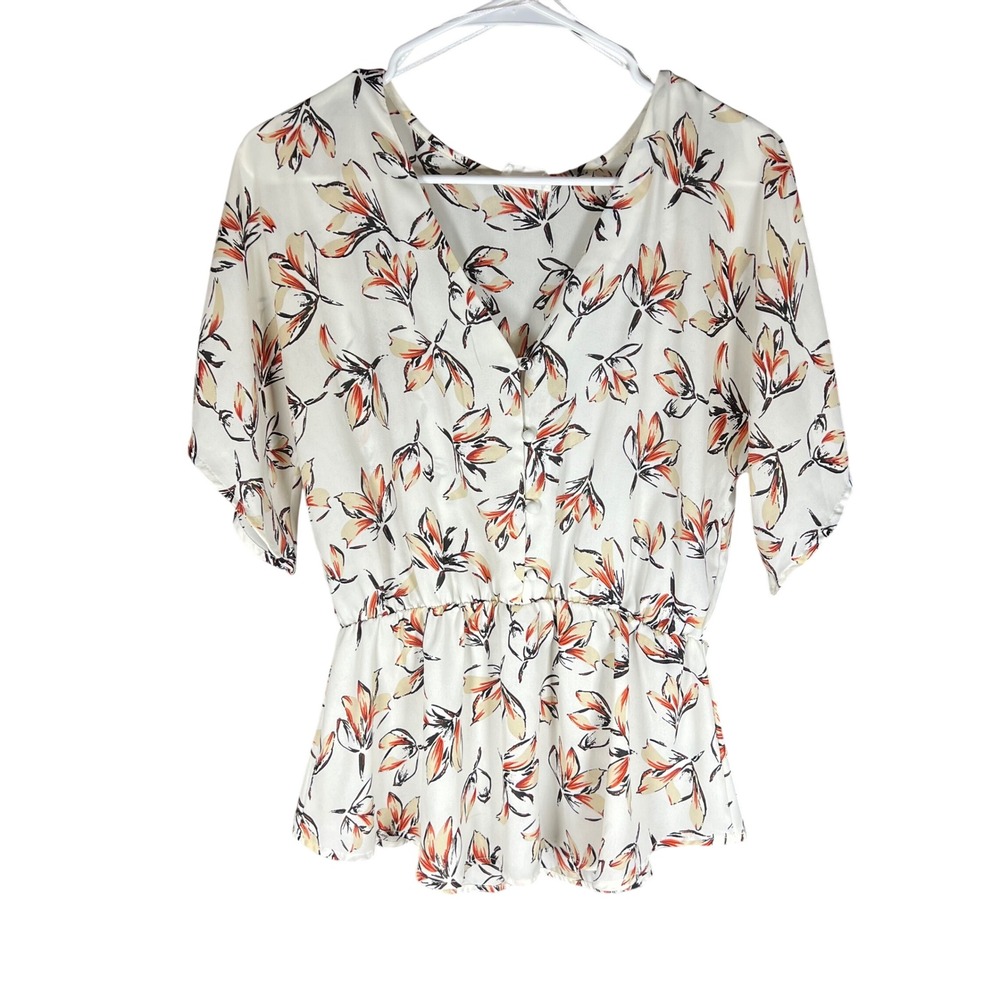 Sienna Sky Womens Floral Print Peplum Blouse V Neck Button Dolman Sleeve Size M